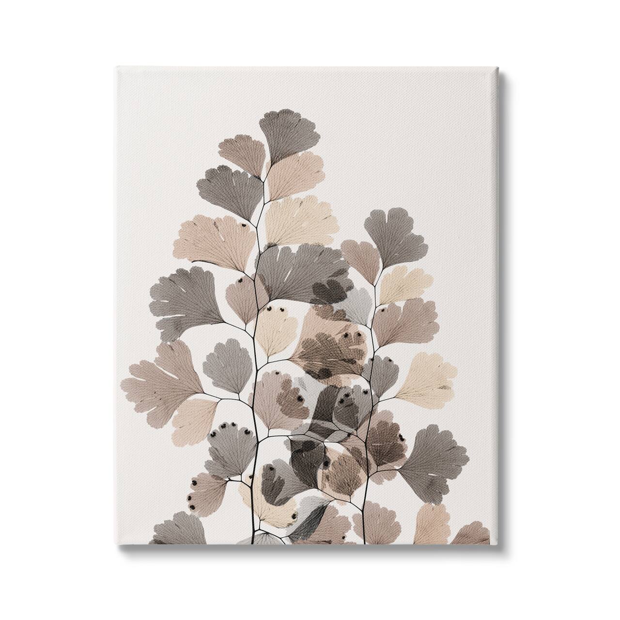Stupell Industries Modern Ginkgo Leaf Arrangement Translucent Brown Grey Leaves Canvas Wall Art